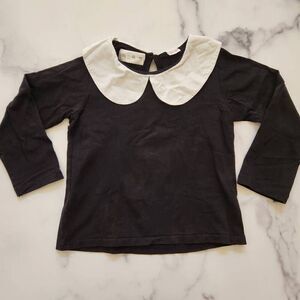 Zara girls 4-5 year black long sleeve French style shirt white Peter Pan collar